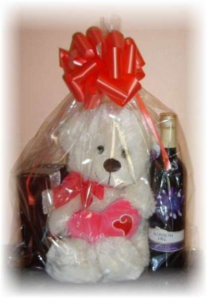 Valentines Bear, Wine, Chocolate Bundle (Medium) Valentines Bear, Wine, Chocolate Bundle (Medium)